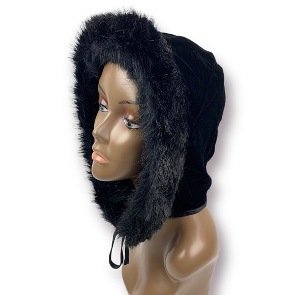 Vintage reversible crushed velvet hood with faux fur trim - Picture 4 of 14